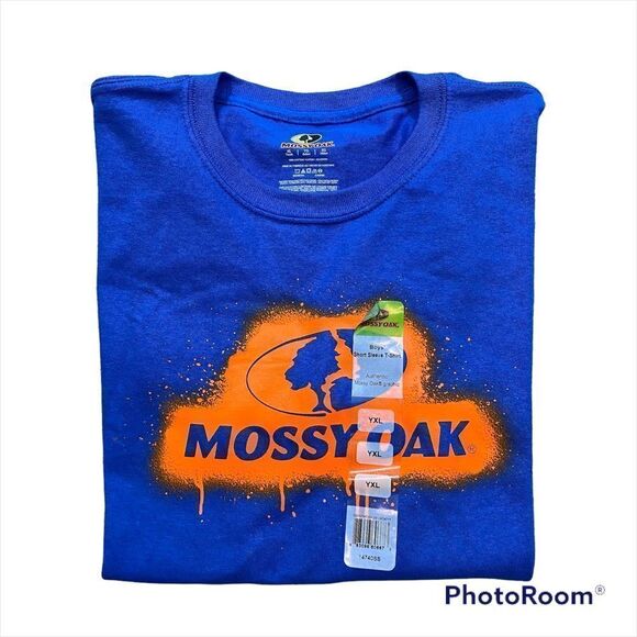 New With Tags Youth Mossy Oak Graphic Blue and Orange T-Shirt Size XL - Picture 1 of 9